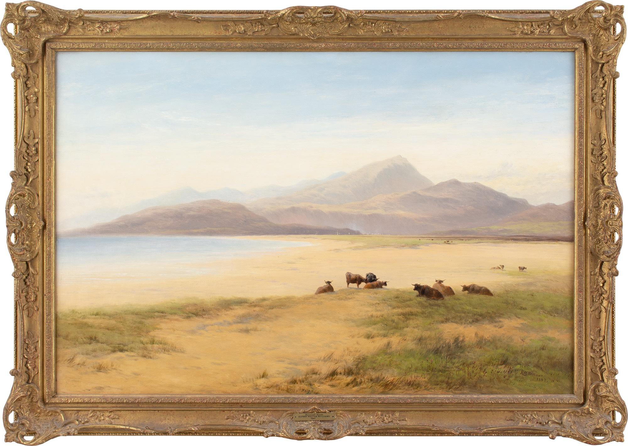 Cette peinture à l'huile de la fin du XIXe siècle de l'artiste britannique Alfred Walter Williams (1824-1905) représente une vue étendue sur les sables de Barmouth, dans le nord du Pays de Galles.

Les sables dorés et détendus s'étendent