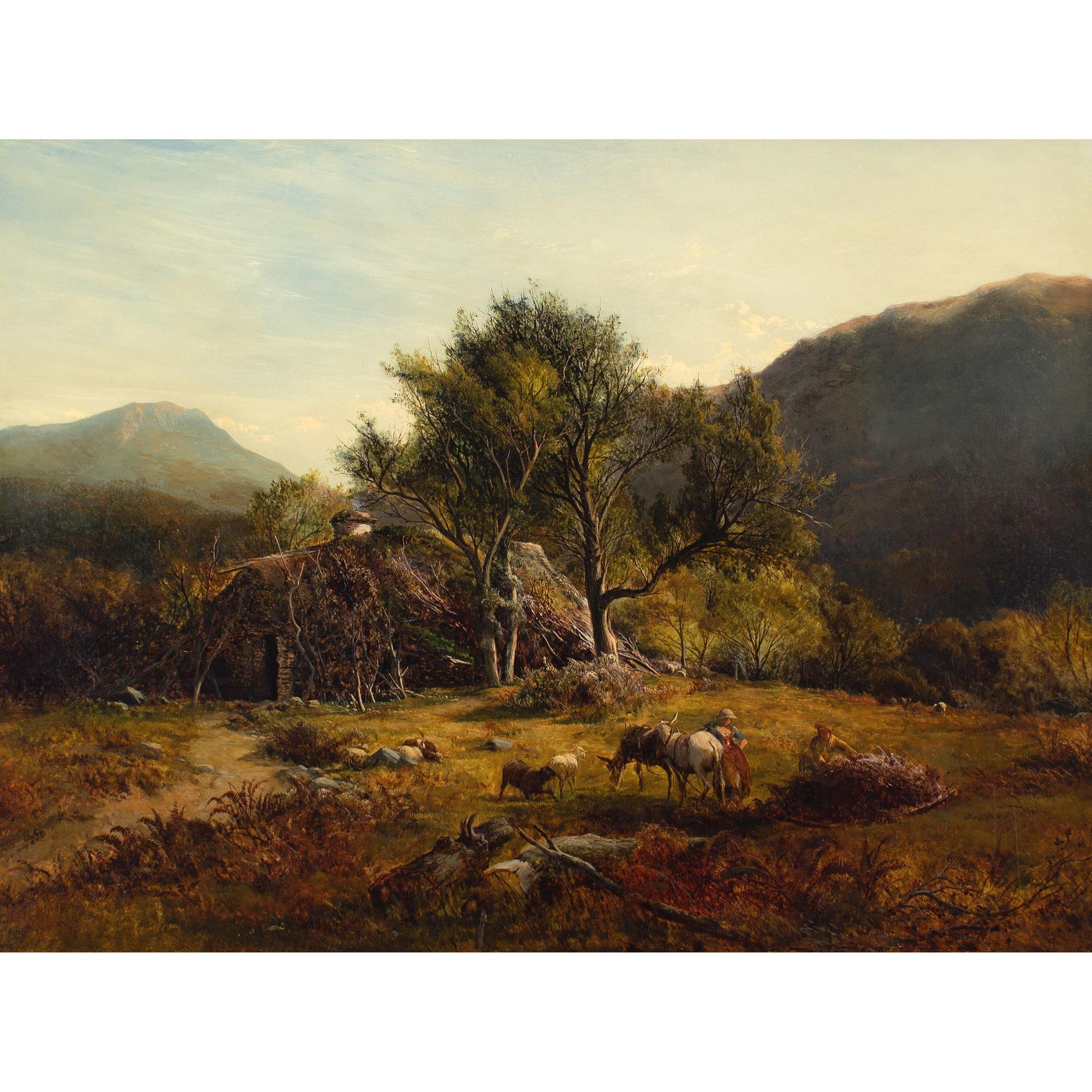 Alfred Walter Williams, Welsh Landscape With Figures Dragging Bracken 1