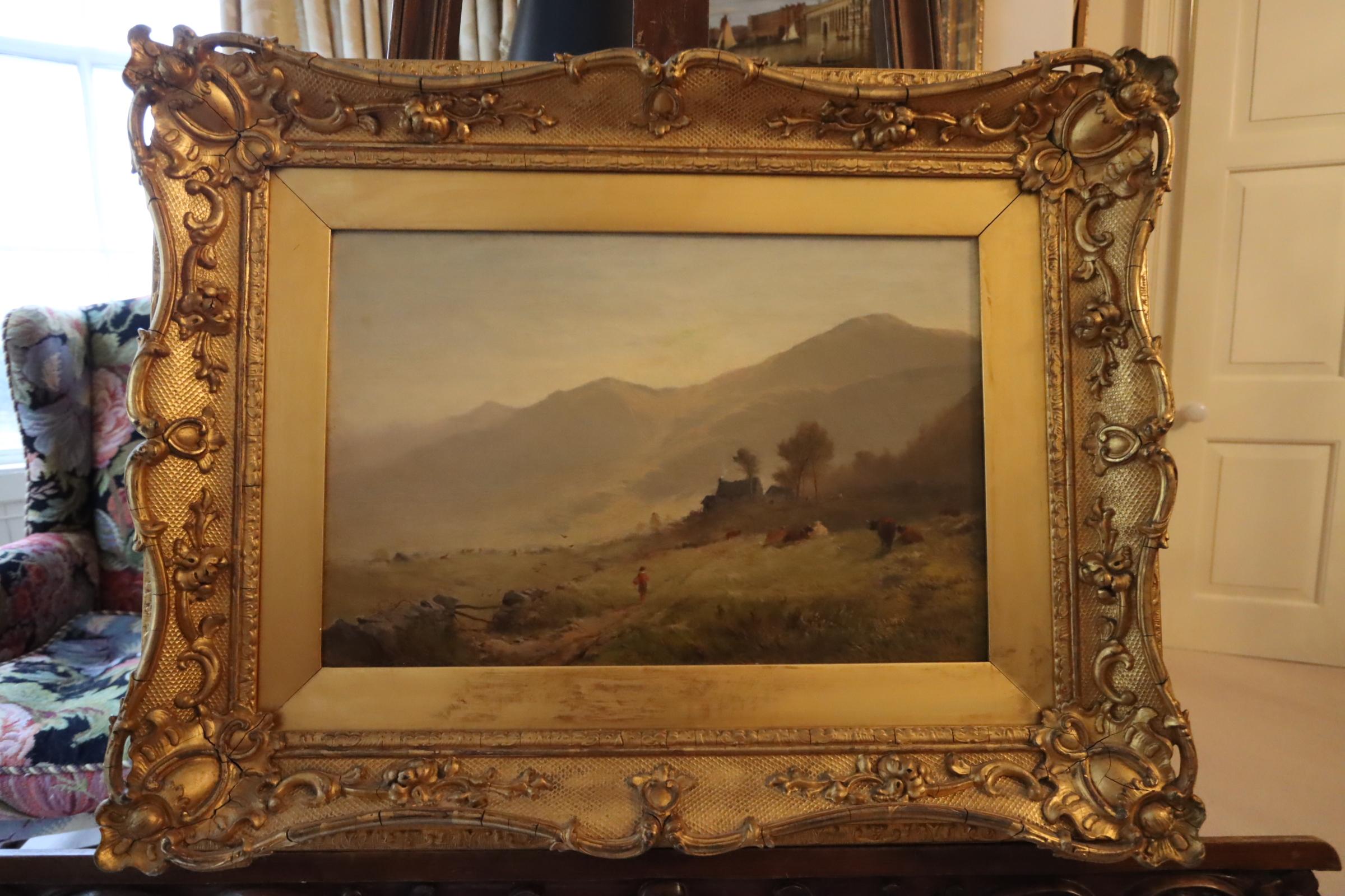 A beautiful depiction of a victorian British dairy farm and landscape, painted by Alfred Walter Williams (1824-1905). Oil on Canvas. 27” x 21” Framed. Signed lower right.

Alfred Walter Williams, born 18th July 1824 was an English landscape painter