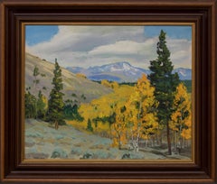 Paysage de montagnes du Colorado à l'automne, peinture à l'huile signée, Aspens jaunes