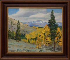 Paisaje montañoso de Colorado en otoño, pintura al óleo firmada, álamos amarillos
