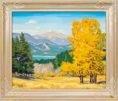 Paysage de montagne, automne, Colorado, arbres d'Aspen et lac (jaune, vert, bleu)