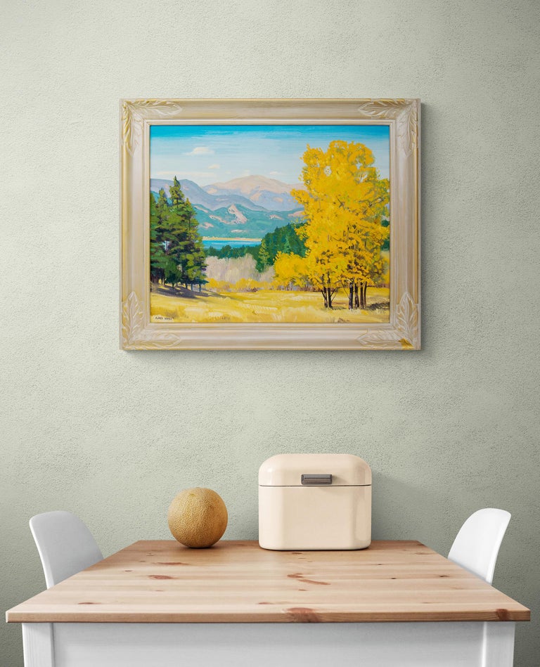 Mountain Landscape, Autumn, Colorado Oil Painting, Aspen Trees & Lake in Fall For Sale 3