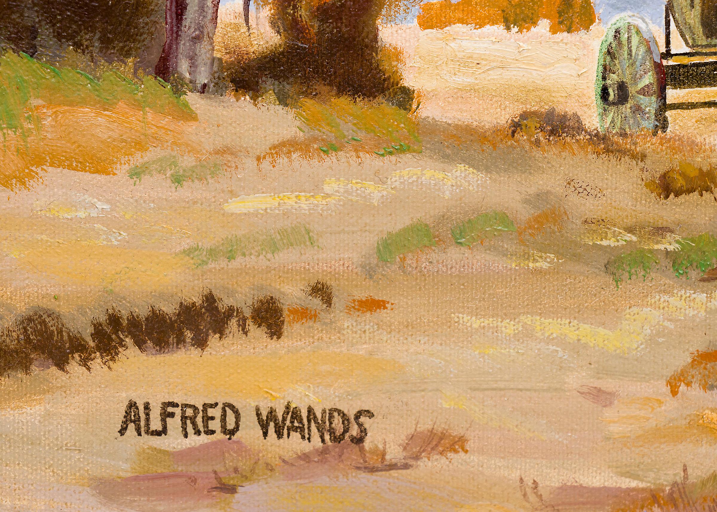 Coach de scène, paysage de montagne du Colorado, peinture à l'huile vintage de l'Ouest - Impressionnisme américain Painting par Alfred Wands