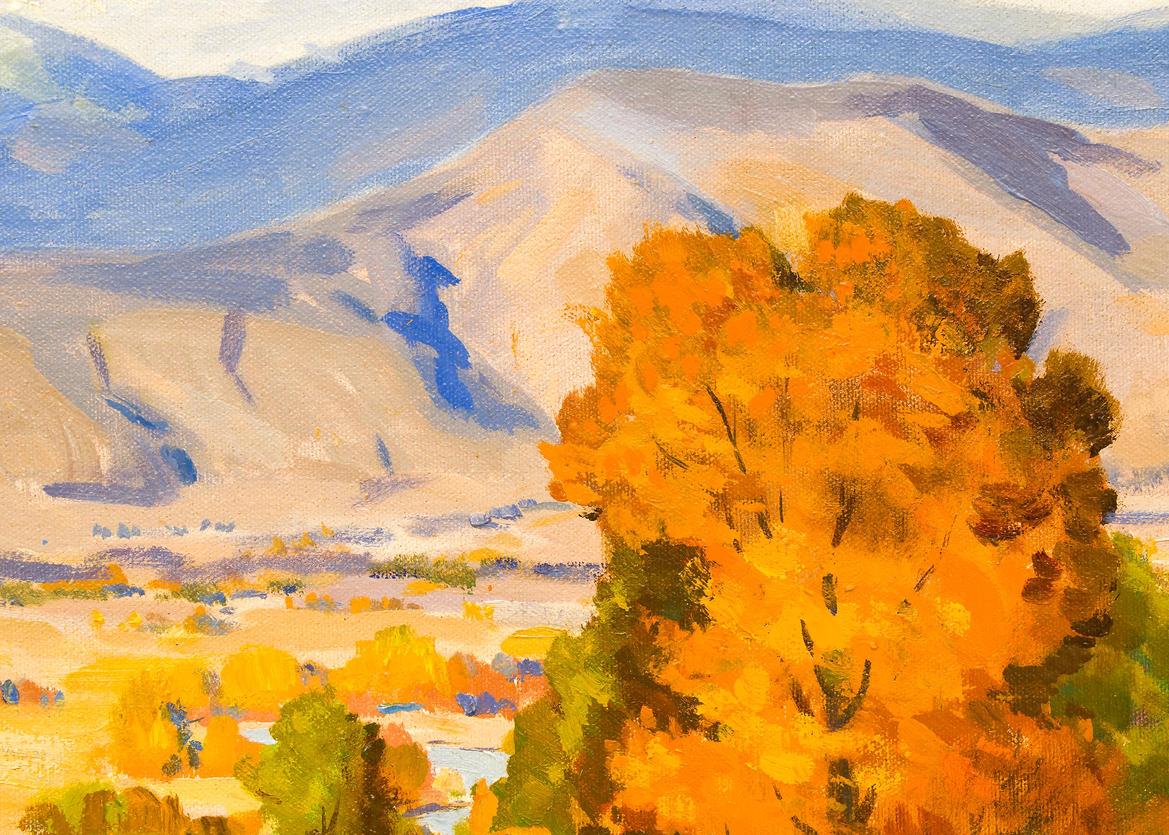 Coach de scène, paysage de montagne du Colorado, peinture à l'huile vintage de l'Ouest en vente 1