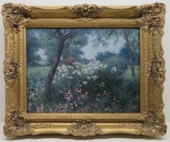 Original English Antique oil painting of a FLOWER GARDEN by Alfred Ward