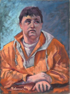 Portrait of a Man with an Orange Jacket in Oil on Canvas