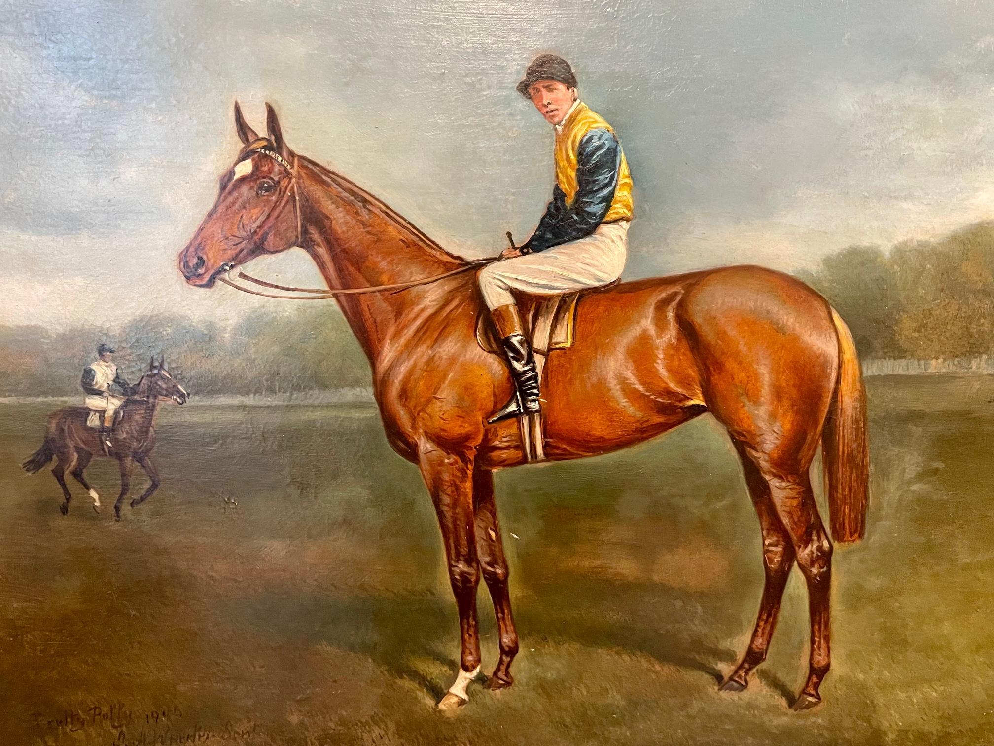 Alfred Wheeler (1852-1932) Oil on Panel of the Brilliant Racehorse Pretty Polly. Signed and Dated 1906 with Jockey Danny Maher up and Trained by R Gilpin and Owner Major Eustace Loder.

Alfred Wheeler was born near Bath in Somerset to John Alfred