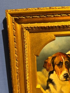 Ritratto inglese vittoriano del XIX secolo di tre Fox Hounds ad olio
