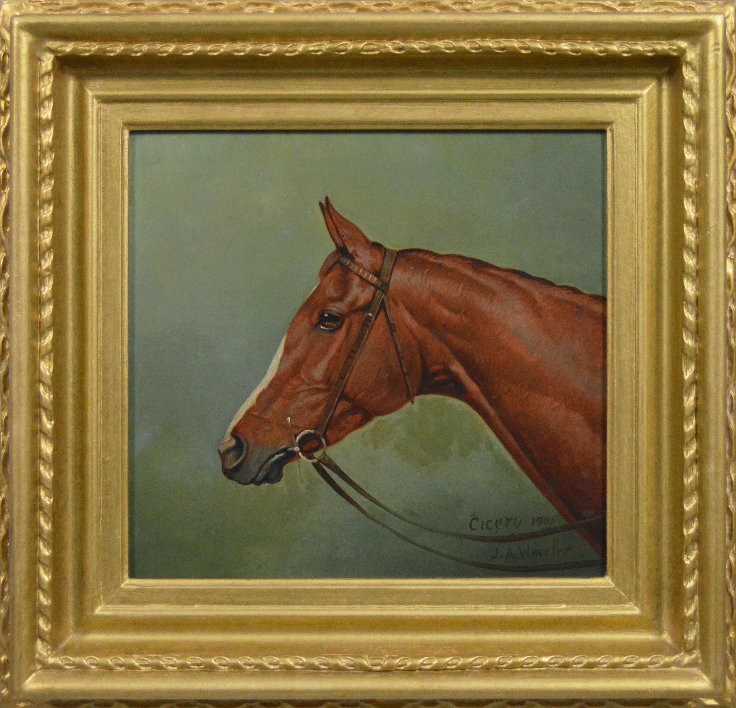 Alfred Wheeler Animal Painting - Horse head portrait oil painting of the racehorse Cicero