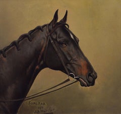 Horse head portrait oil painting of the racehorse Sunstar