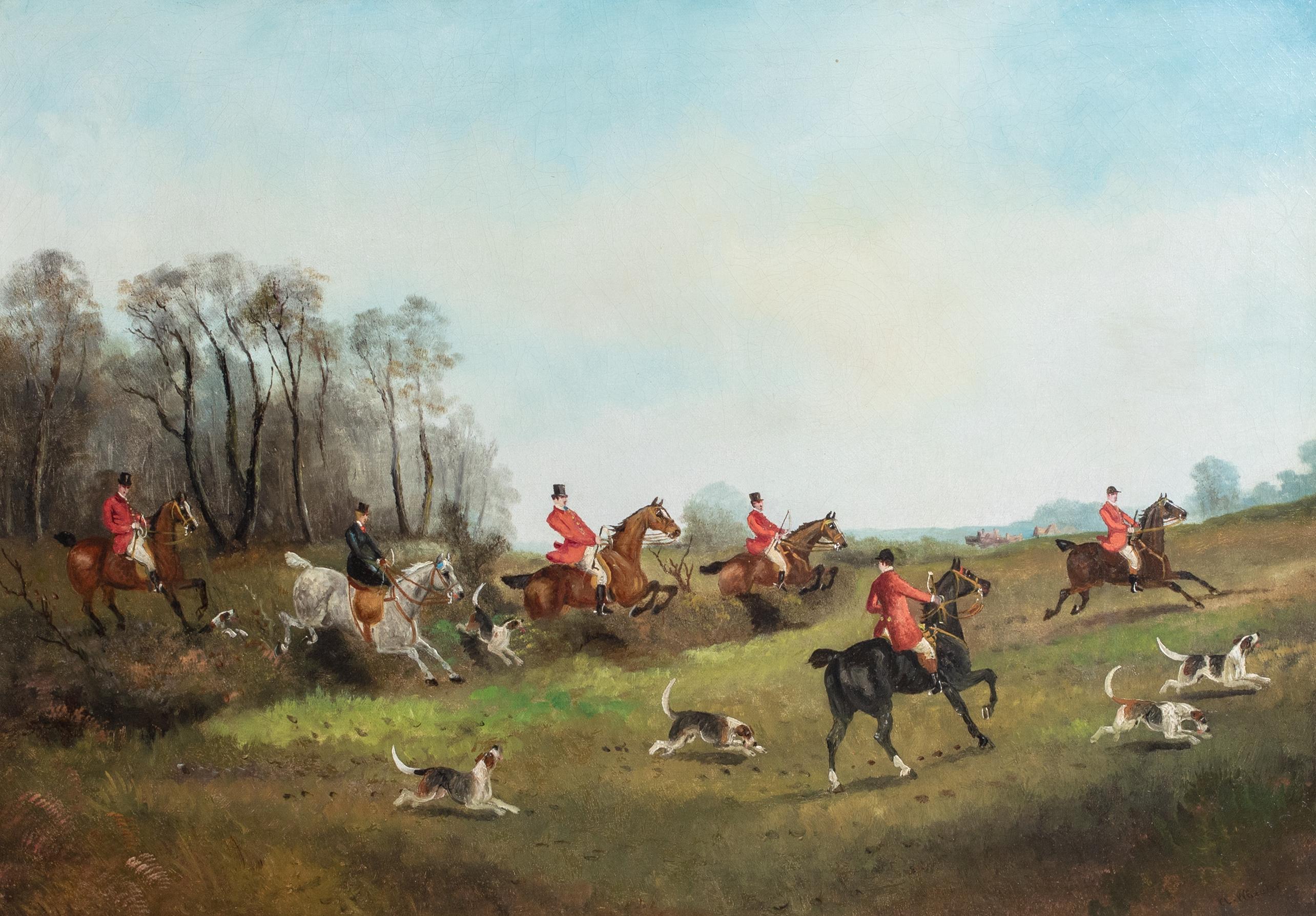 The Mendip Fox Hunt, 19th Century  by. John Alfred WHEELER (1821-1903) - Brown Animal Painting by Alfred Wheeler