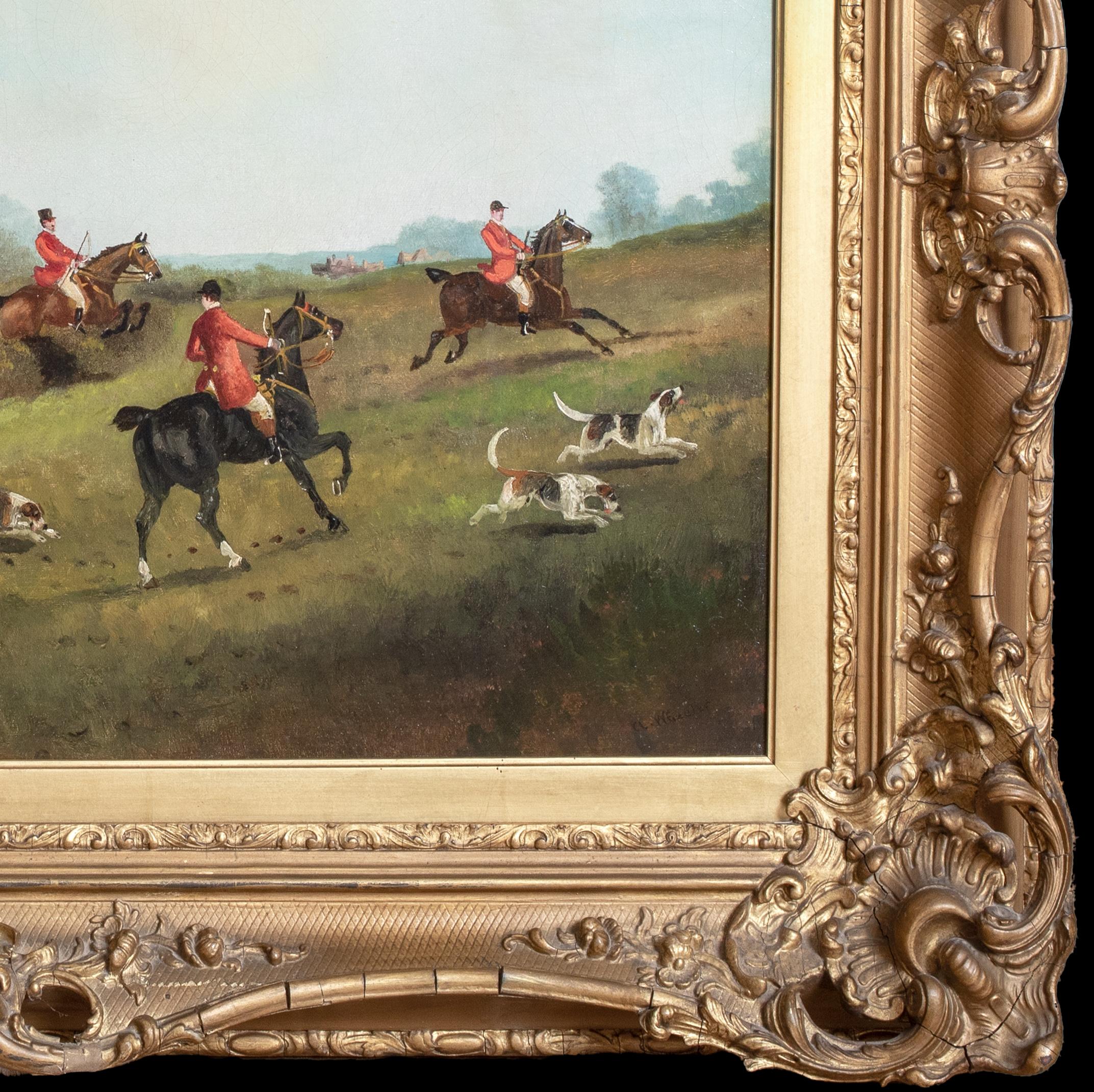 The Mendip Fox Hunt, 19th Century

by. John Alfred WHEELER (1821-1903) sales to $45,000

Large 19th Century scene of The Mendip Fox Hunt, oil on canvas by John Alfred Wheeler. Excellent quality and condition extensive landscape of the hunting party