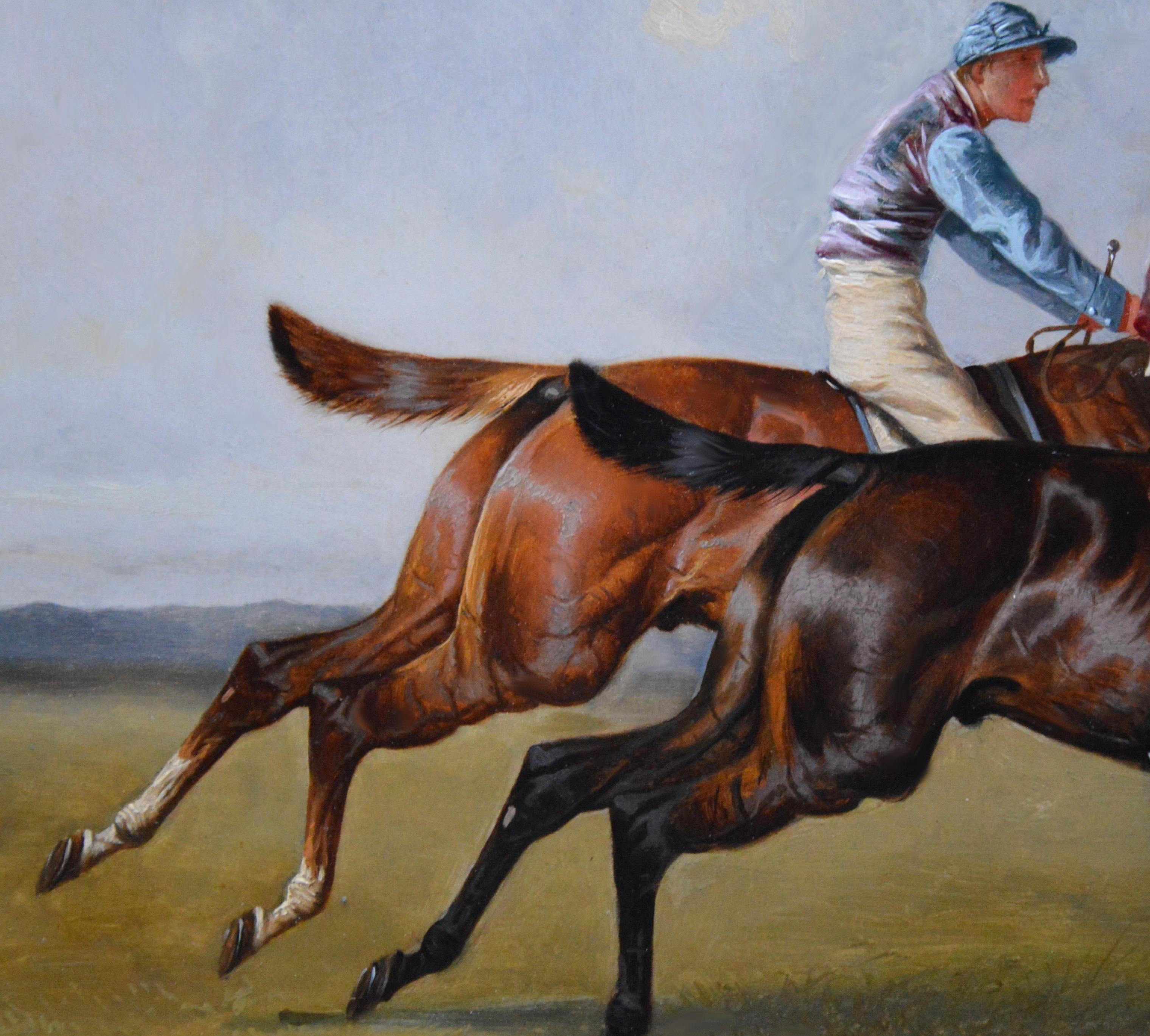 The Race - 19th Century Oil Painting of Horse Racing. Lester Piggott Collection - Brown Figurative Painting by Alfred Wheeler