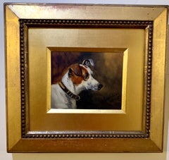 Antique Victorian English 19th century portrait of a Jack Russell dog.