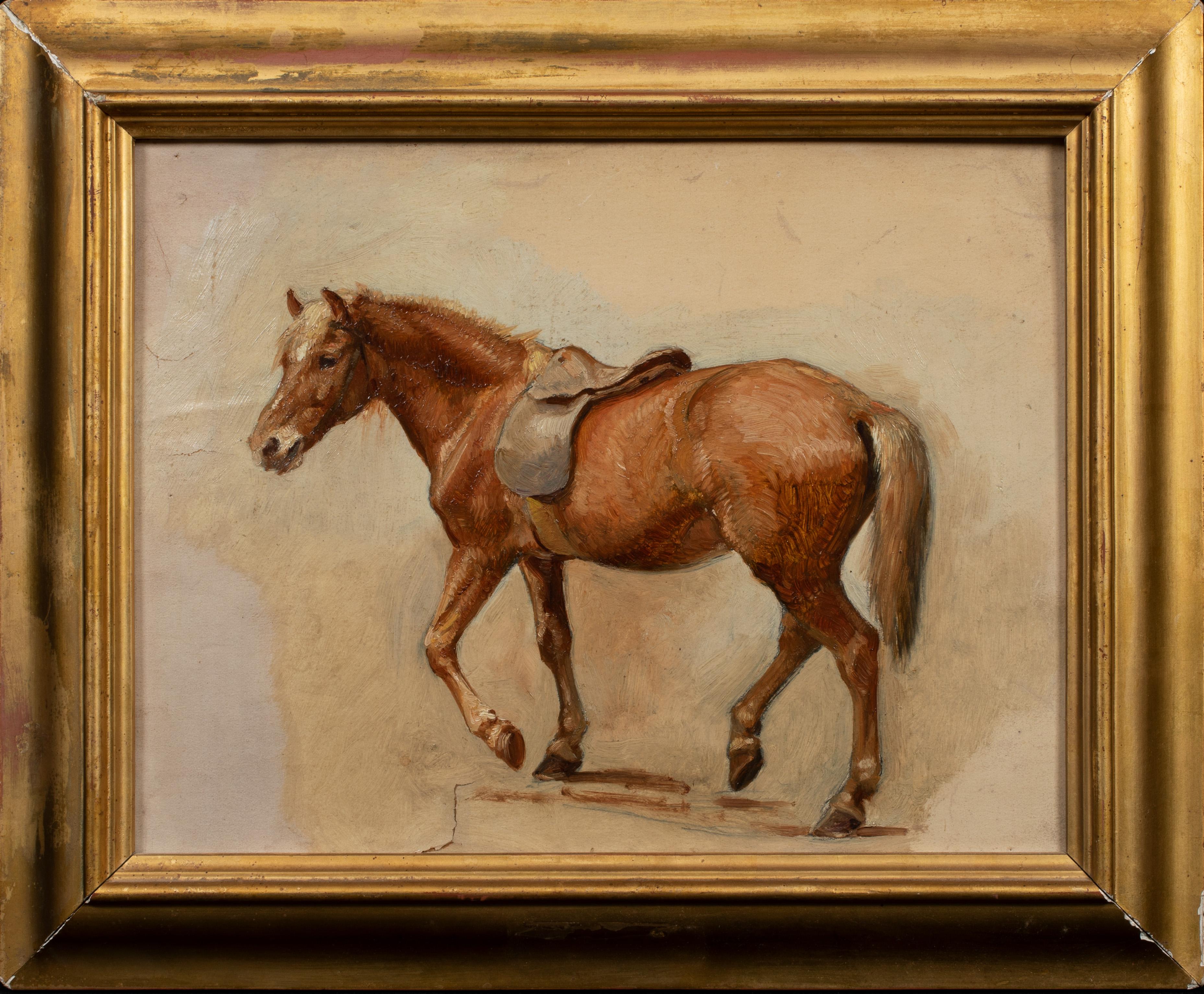 Portrait Of A Chestnut Horse, 19th Century - Painting by Alfred William Strutt
