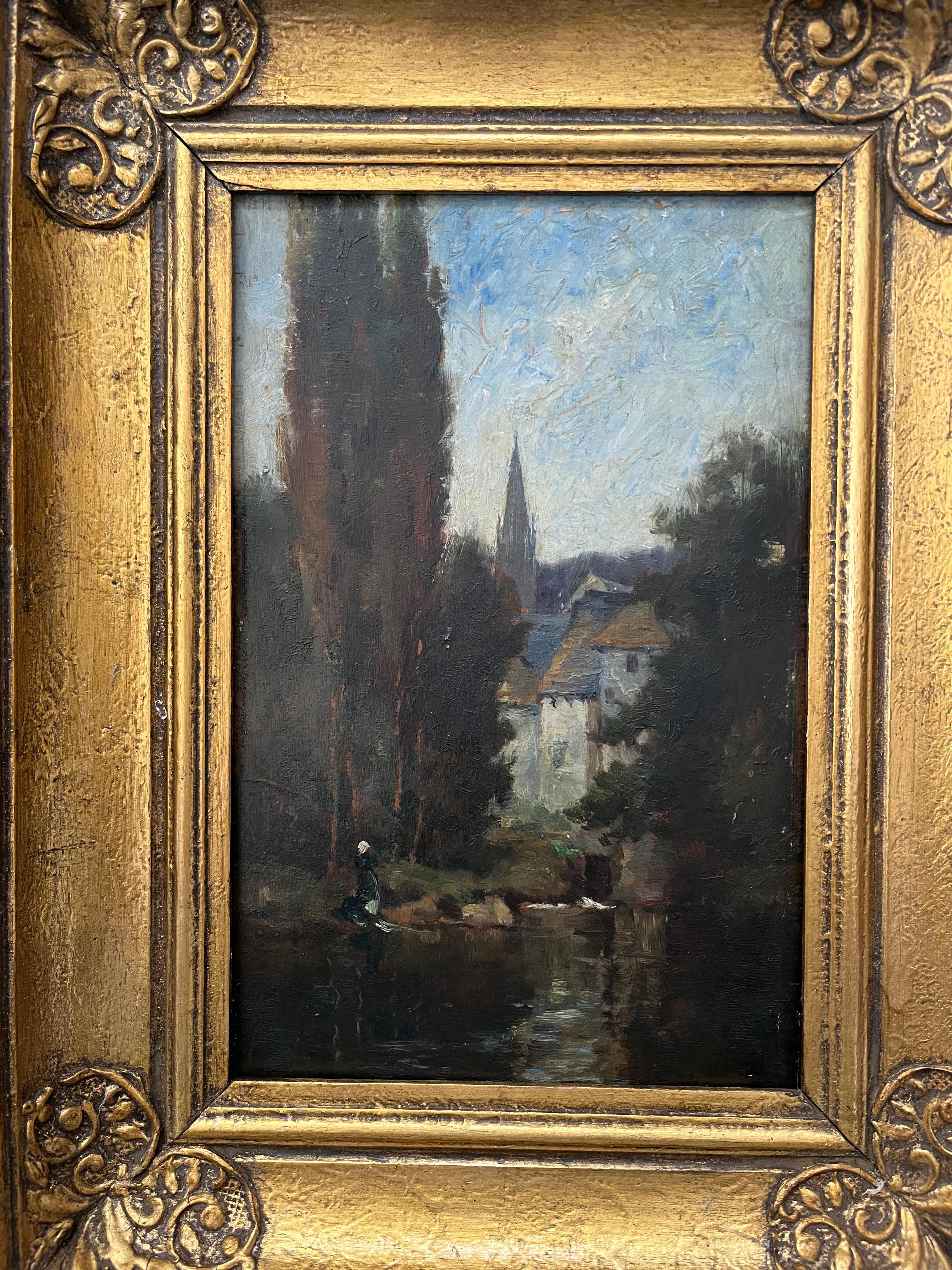 Una vista idilliaca di una figura vicino a un fiume con la città di Pont-Aven oltre. L'artista era un seguace di Jean-Baptiste-Camille Corot e della scuola di Barbizon e l'influenza è evidente in questo piccolo e affascinante olio.

Alfred Withers