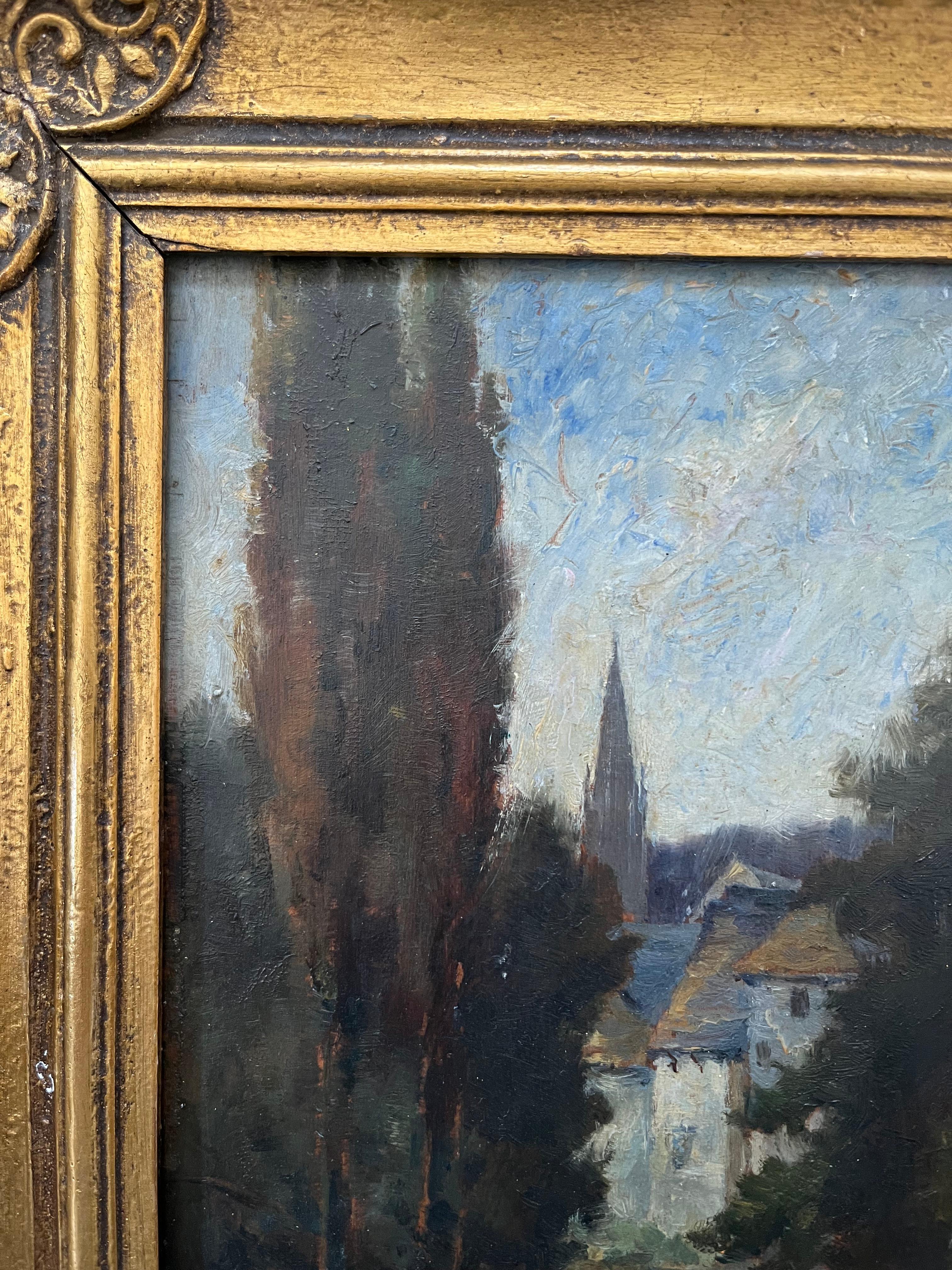 Scuola di Barbizon, pittura di paesaggio vittoriana, figura sul fiume a Pont Aven 2