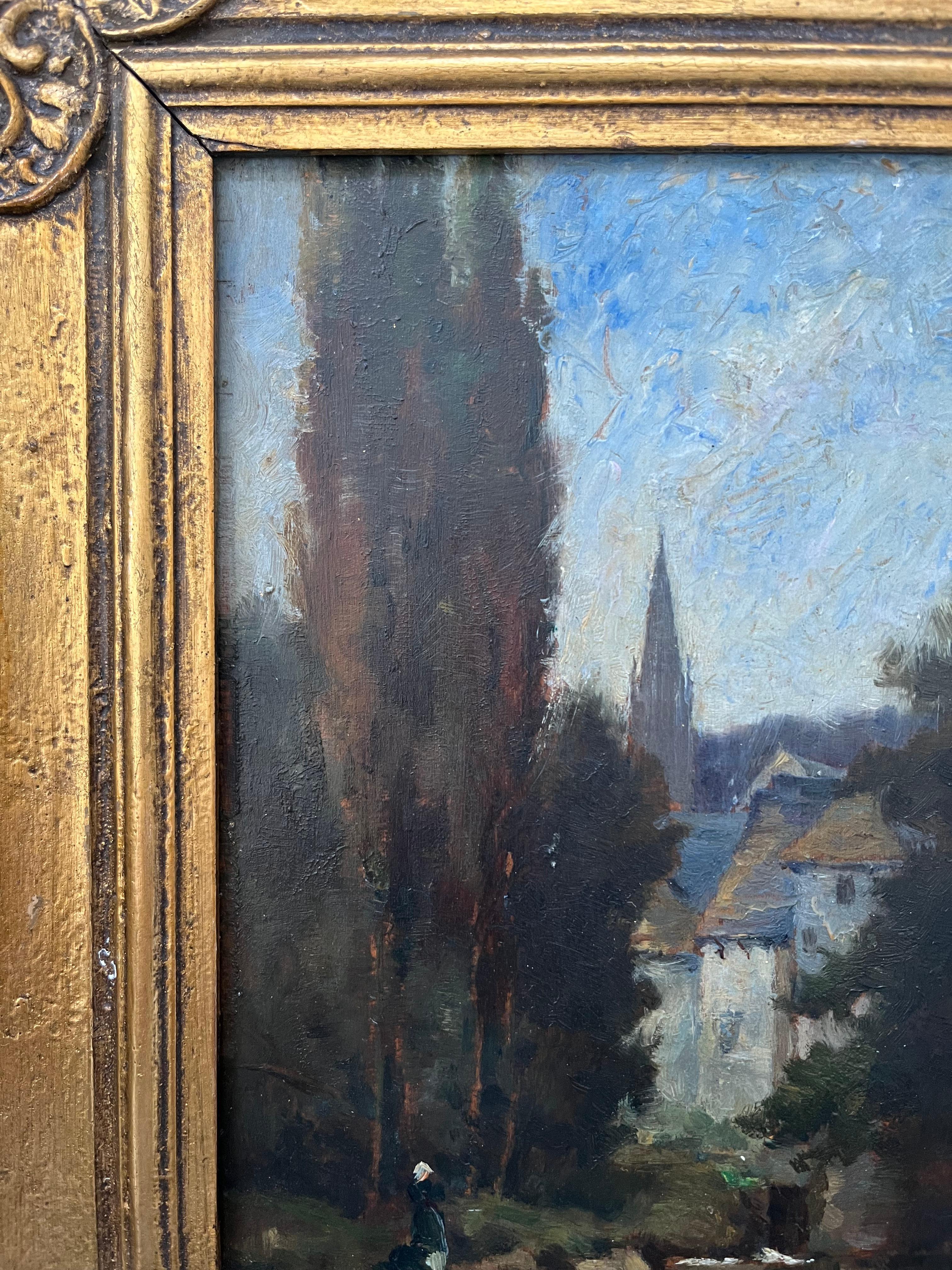 Scuola di Barbizon, pittura di paesaggio vittoriana, figura sul fiume a Pont Aven 5