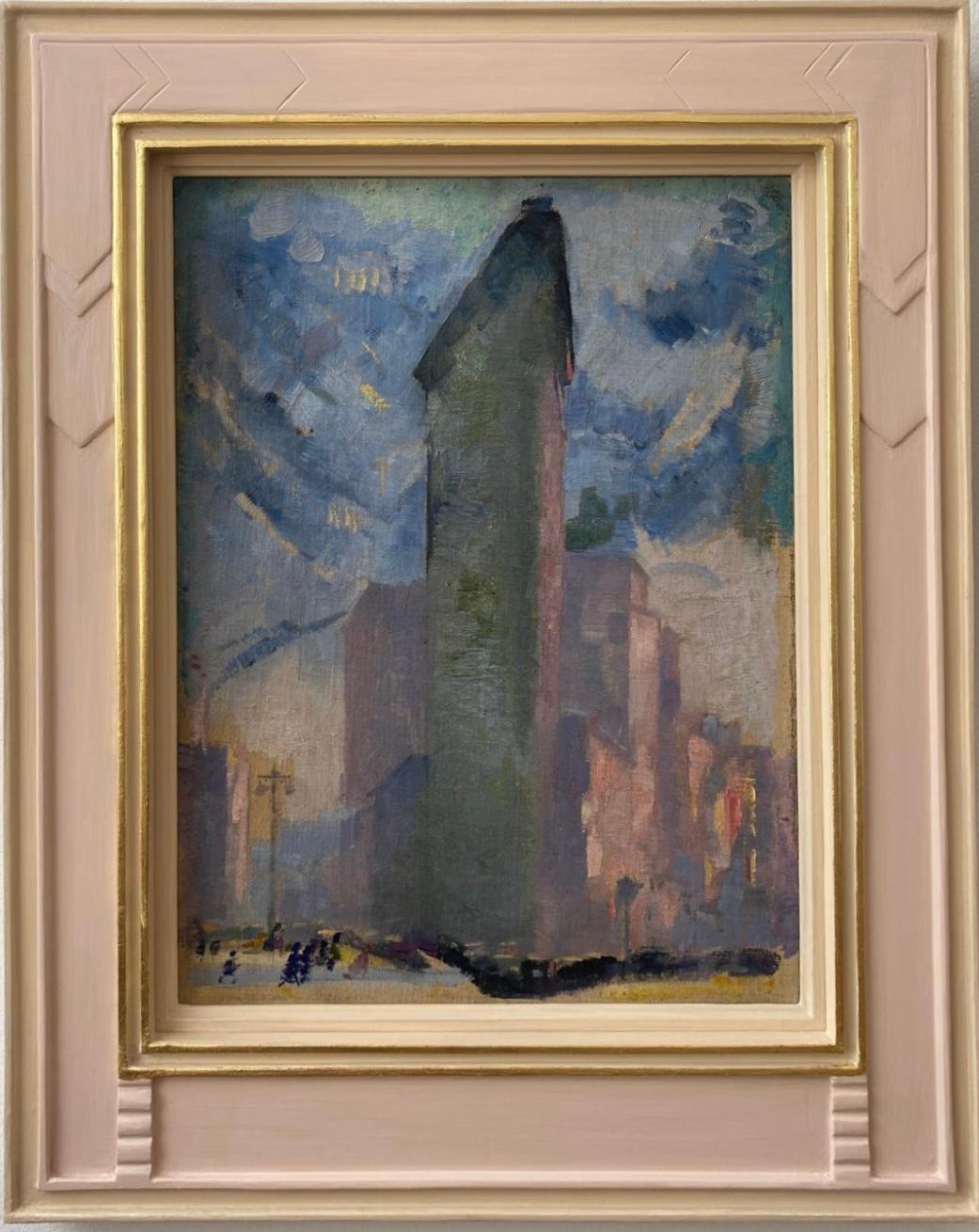 Alfred Wolmark
Boceto del edificio Flatiron
1877-1961
Óleo sobre lienzo
Tamaño de la imagen: 39 x 29,5 cm (15 1/3 x 11 2/3 pulgadas)
Marco de estilo contemporáneo tallado a mano

Expuesto
Galería de Arte Ferens, Hull (marzo de 1975)

Wolmark