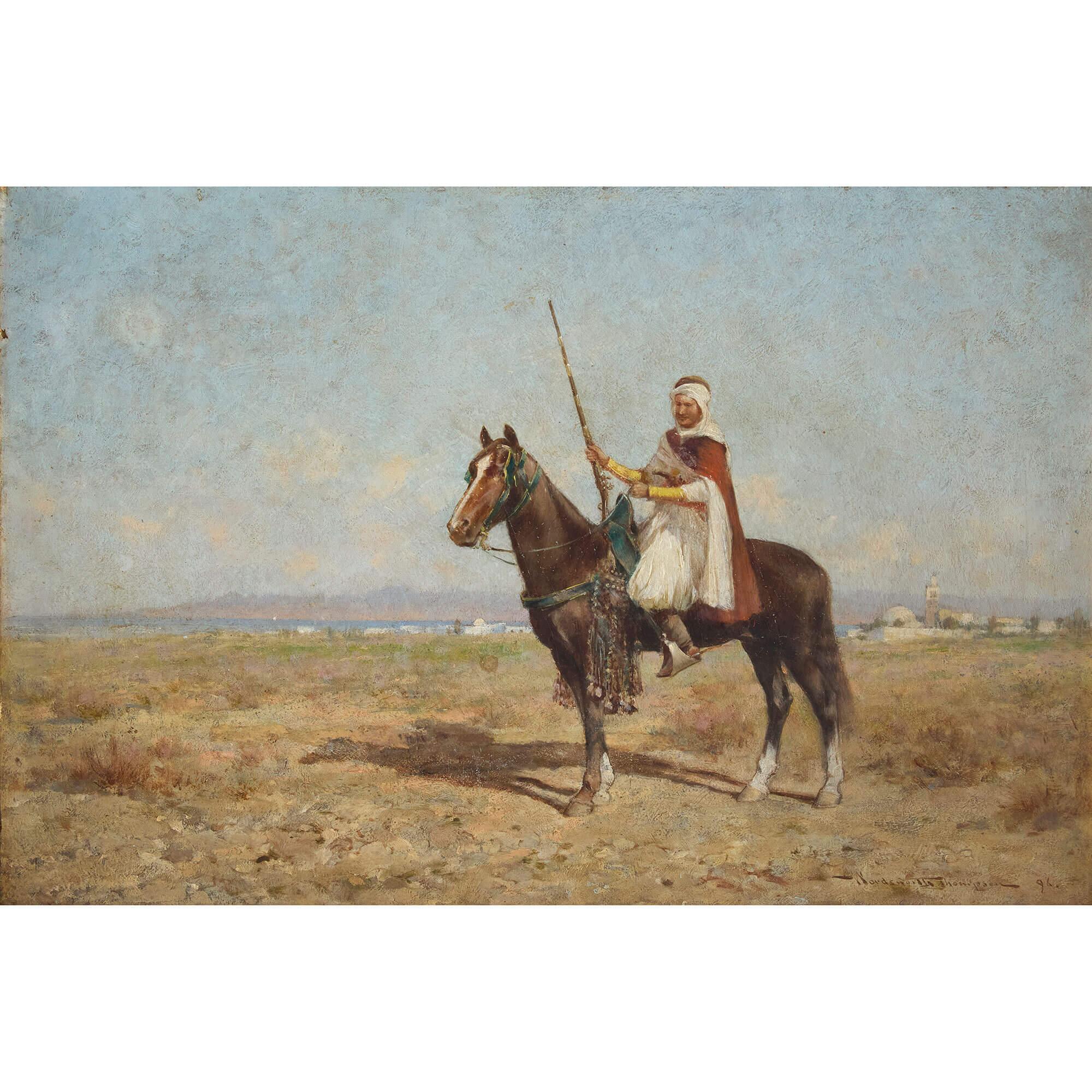 Antikes orientalisches Ölgemälde eines Reiters, Wordsworth Thompson – Painting von Alfred Wordsworth Thompson
