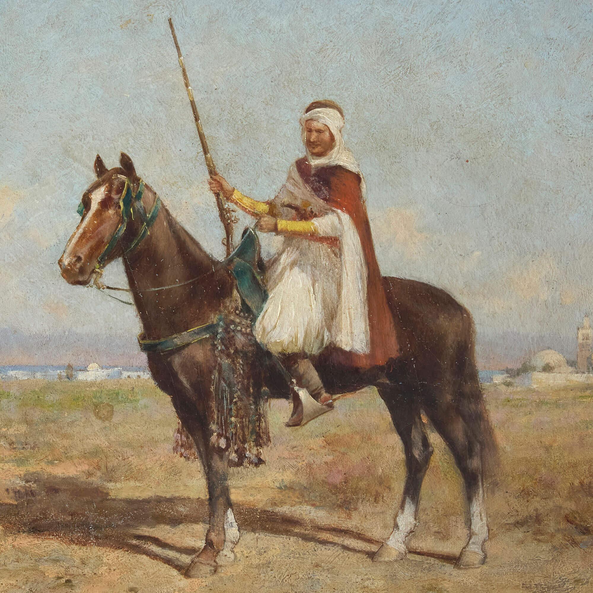 Antikes orientalisches Ölgemälde eines Reiters, Wordsworth Thompson (Braun), Landscape Painting, von Alfred Wordsworth Thompson
