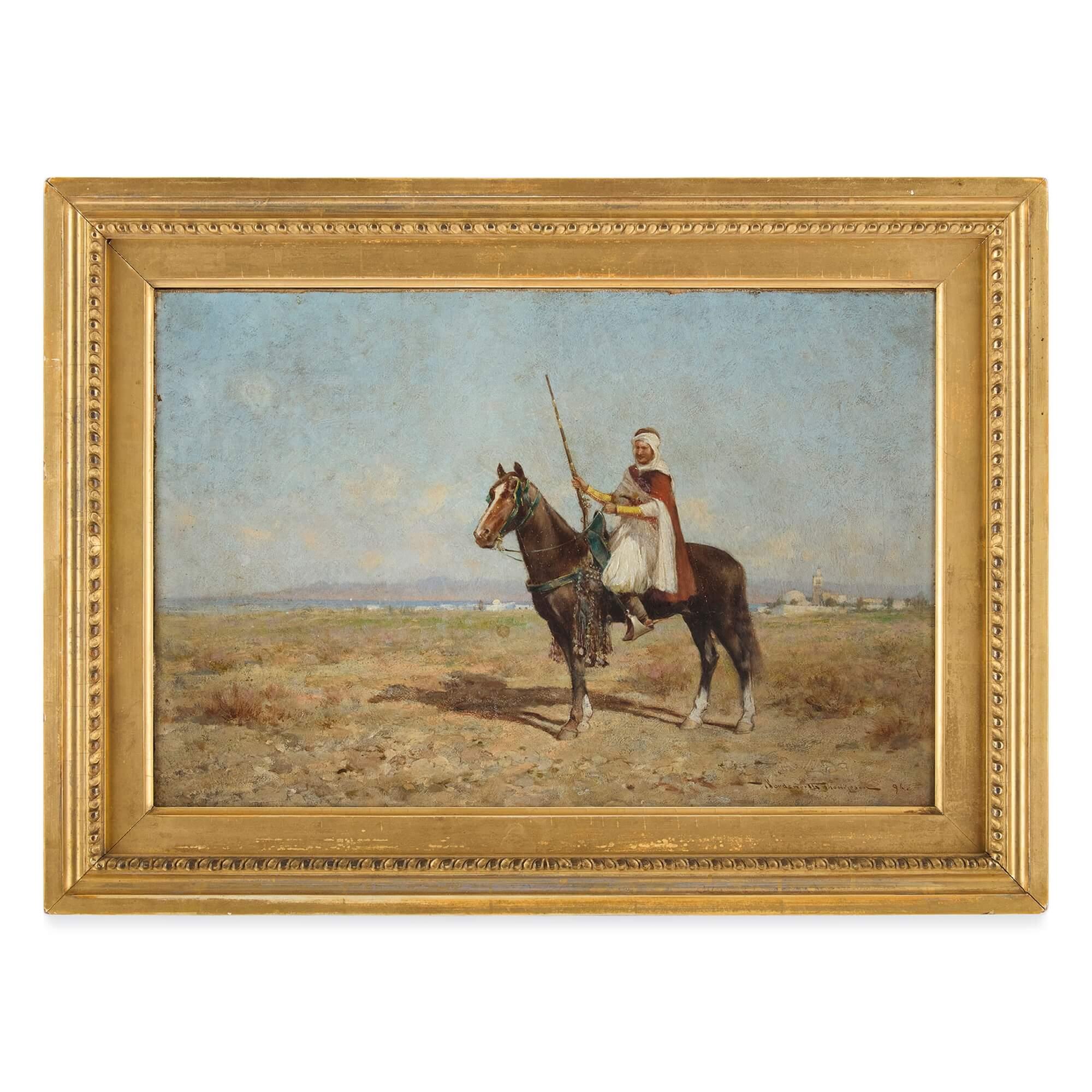 Antique Orientalist Equestrian Oil Painting by Wordsworth Thompson