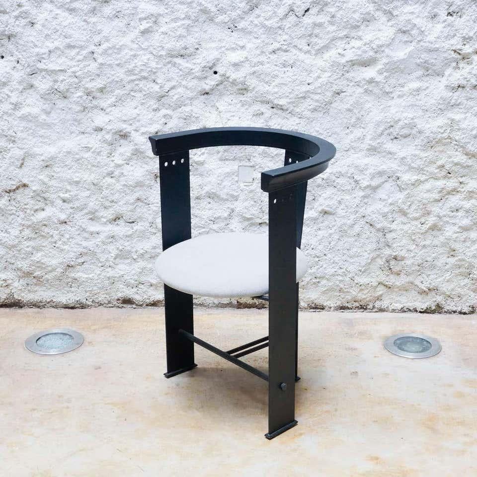 Spanish Alfredo Arribas Chair Lacquered Iron and Fabric