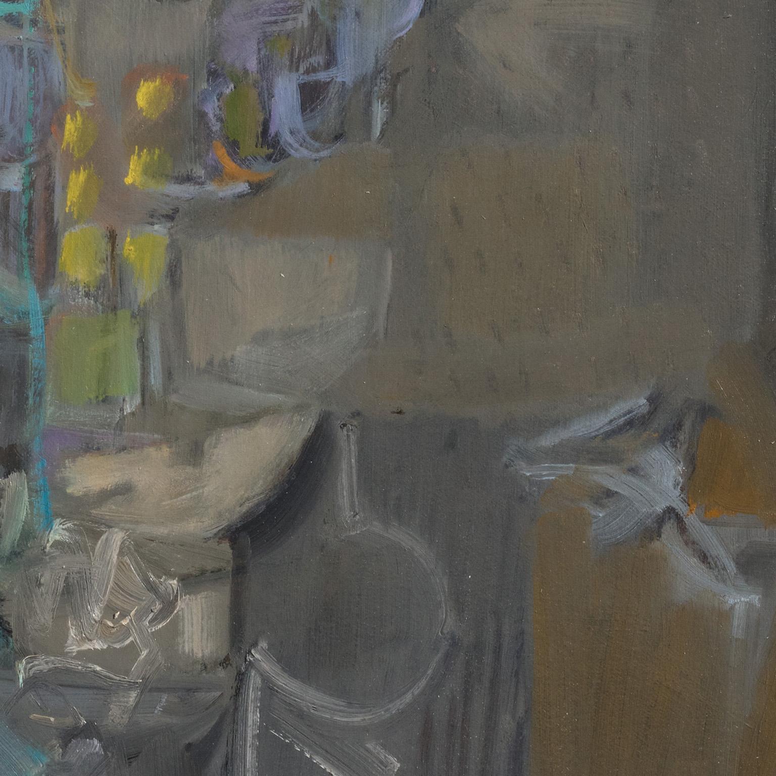 Florero Nocturno - Pittura astratta floreale notturna, Realismo magico, Colombiana - Abstract Painting Grigio di Alfredo Aya
