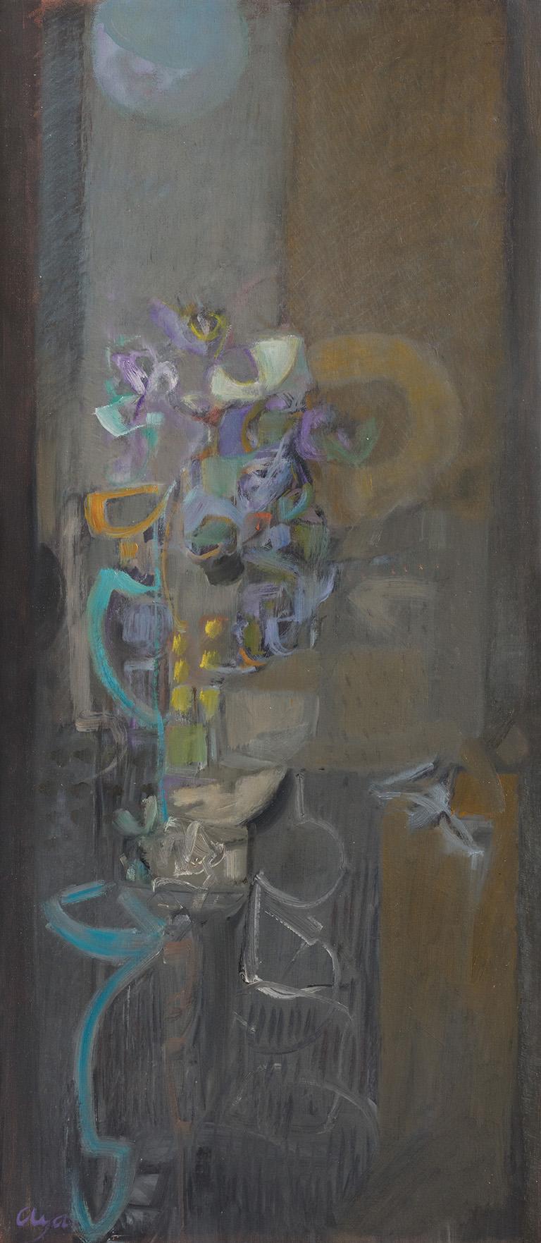 Abstract Painting di Alfredo Aya - Florero Nocturno - Pittura astratta floreale notturna, Realismo magico, Colombiana