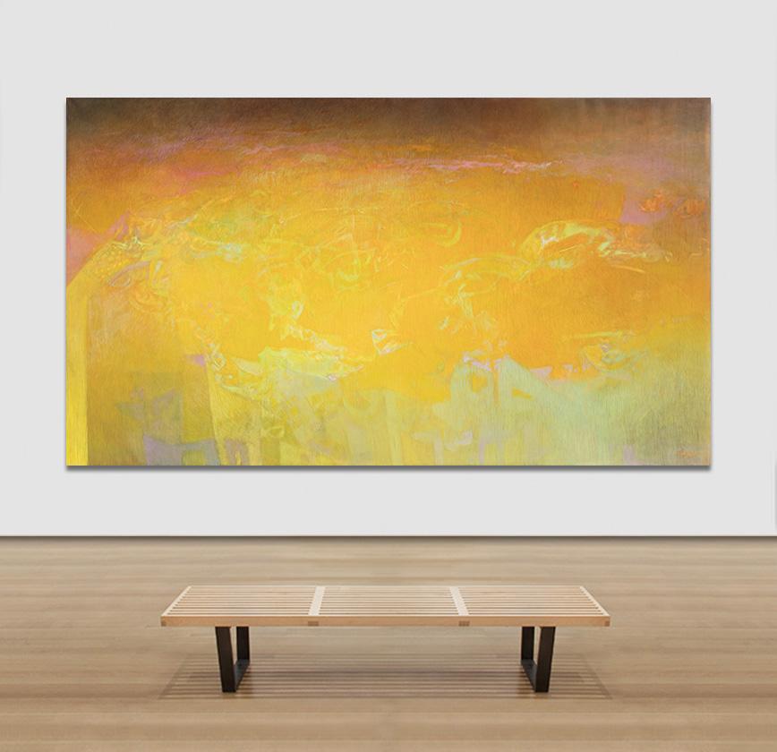 Las Sombras Que Seremos - Large Abstract Painting With Yellow, Orange and Purple 2