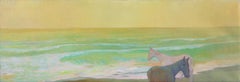 Paseo por la Playa - Figurative Painting with Wild Horses on the Beach 23" x 67"