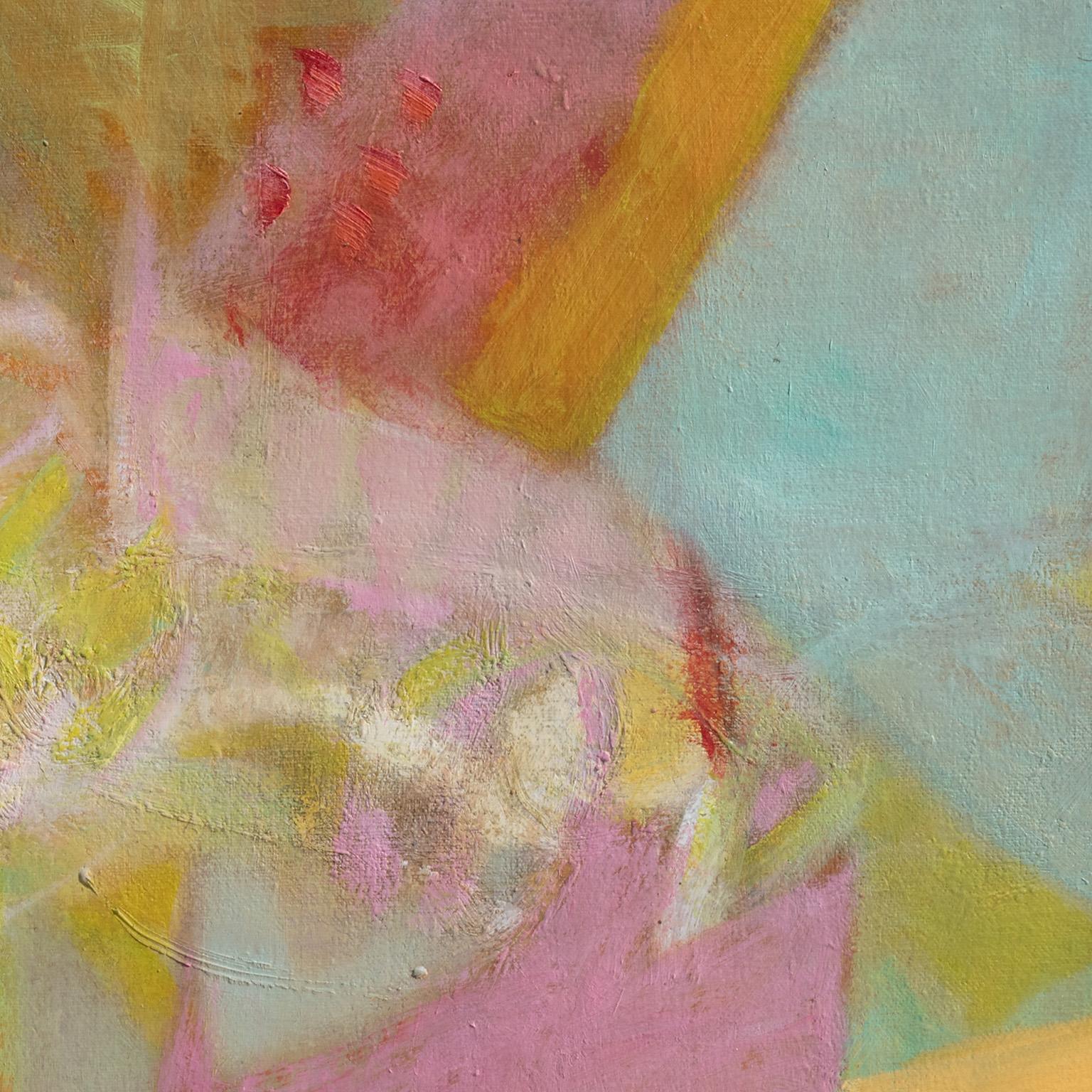 Presagio - Abstract Painting in Pastel Colors: Orange, Pink, Turquoise For Sale 1