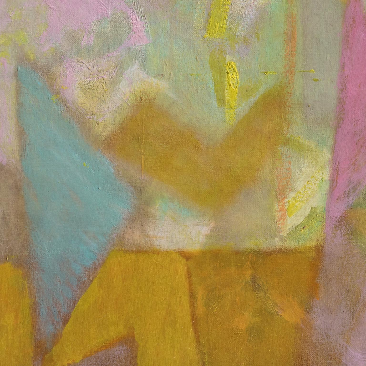 Presagio - Abstract Painting in Pastel Colors: Orange, Pink, Turquoise For Sale 3