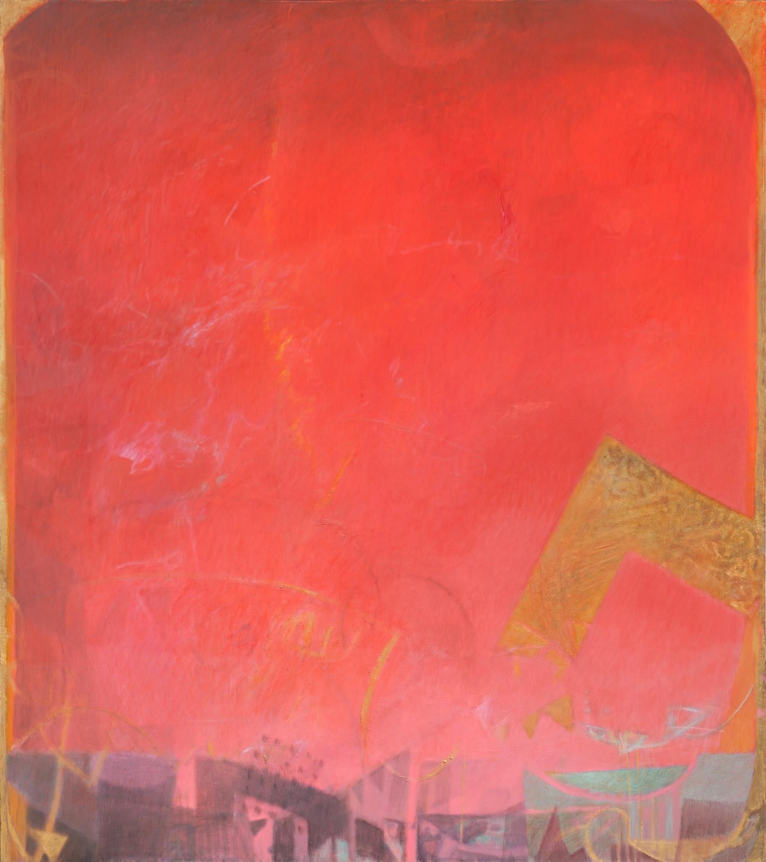 The Hours: Sunset, When Everything Has Happened -Large Red Abstract Oil Painting