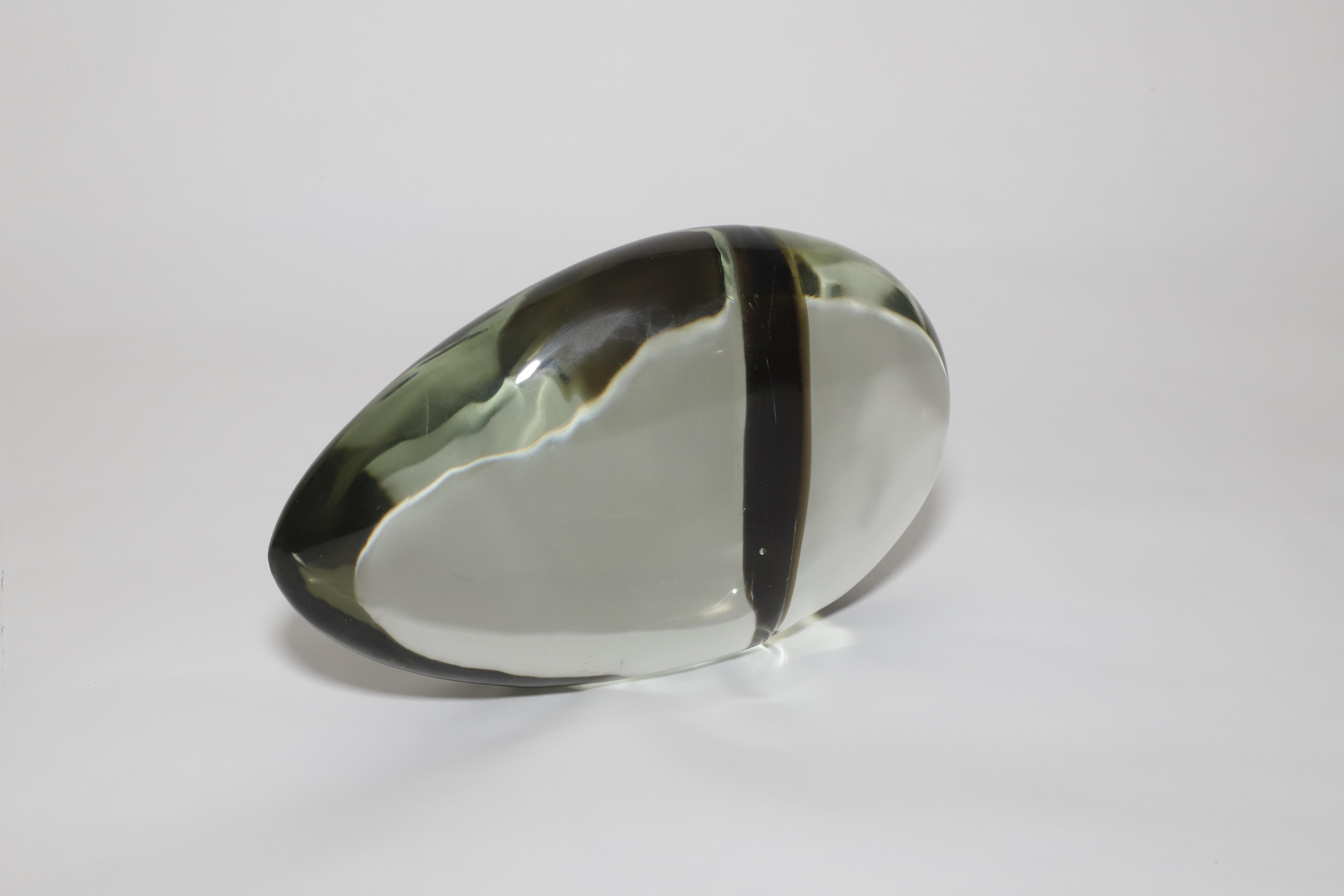Hand-blown glass sculpture by the Italian artist Alfredo Barbini. In a green-greyish tone this soft glass dropped like sculpture is a great piece to be used as a center piece. Signed Pauly A Bourbini. 

Property from esteemed interior designer