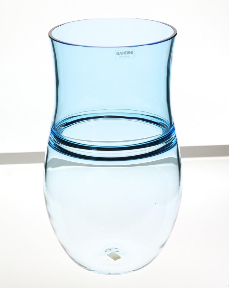 Alfredo Barbini, Aquamarine Incalmo Vase Murano Glass 1980s, Signed and Labeled For Sale 4