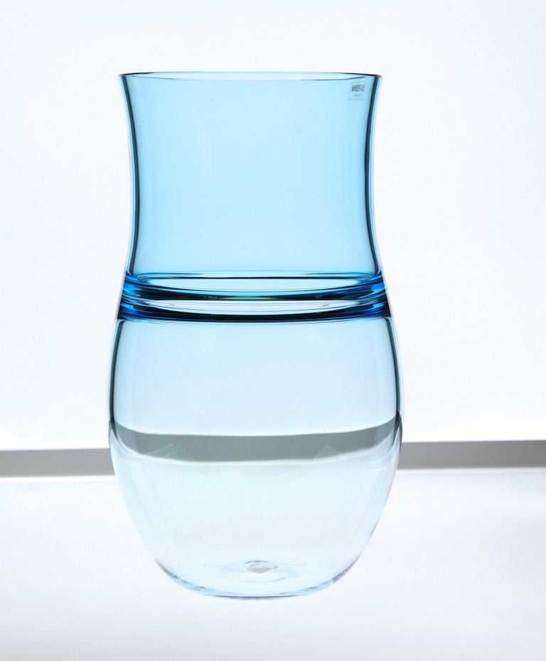 Alfredo Barbini, Aquamarine Incalmo Vase Murano Glass 1980s, Signed and Labeled For Sale 6