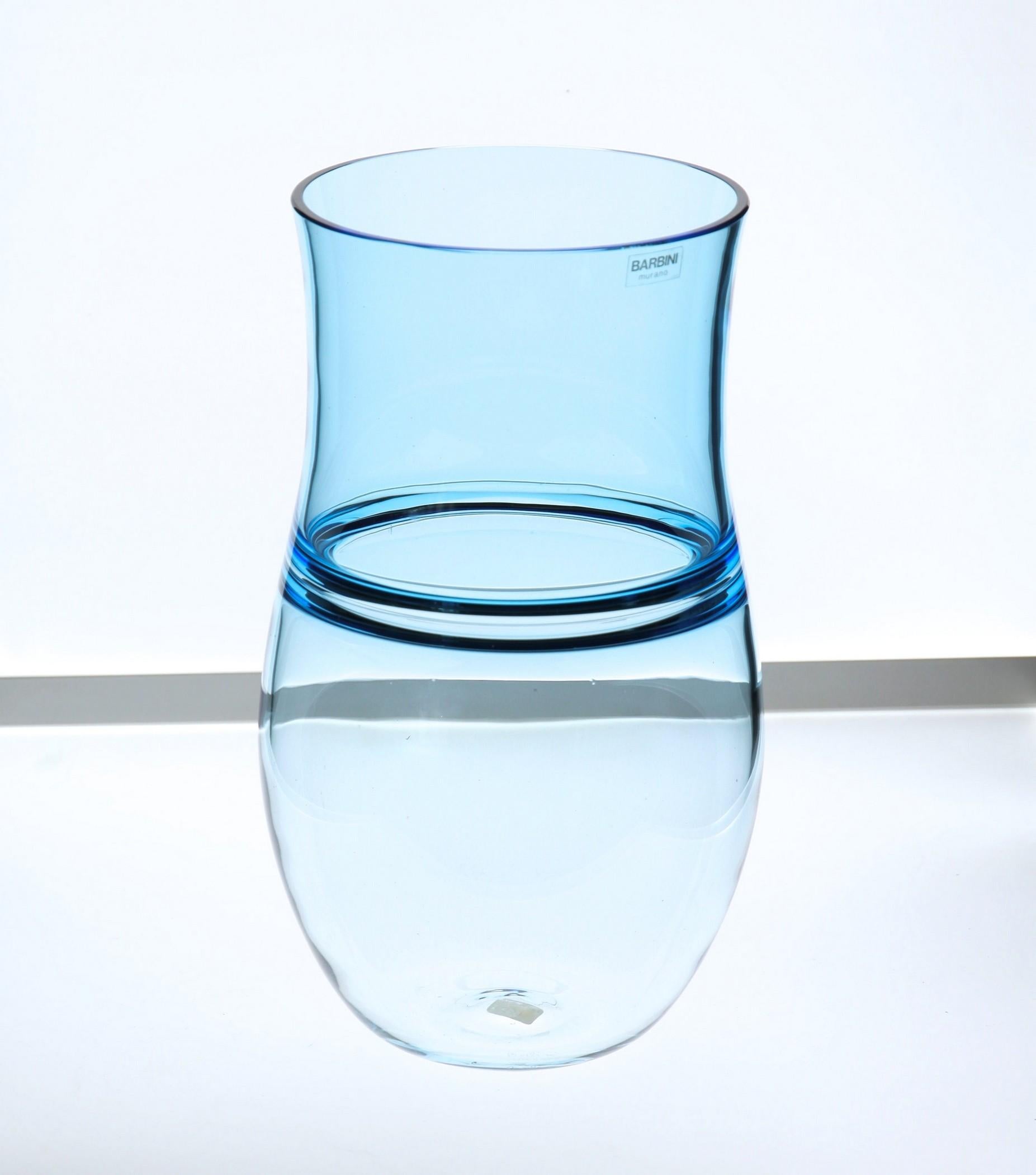 Alfredo Barbini:: Aquamarine Incalmo Vase Murano Glass 1980s:: Signé et étiqueté en vente 8