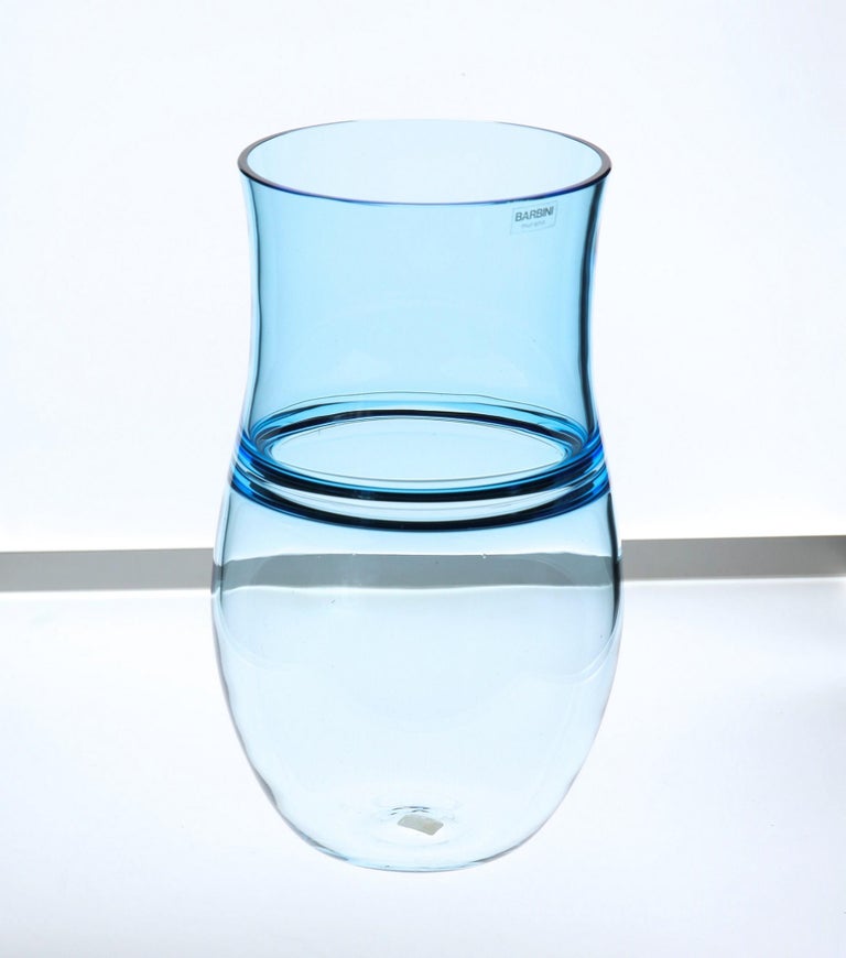 Alfredo Barbini, Aquamarine Incalmo Vase Murano Glass 1980s, Signed and Labeled For Sale 8