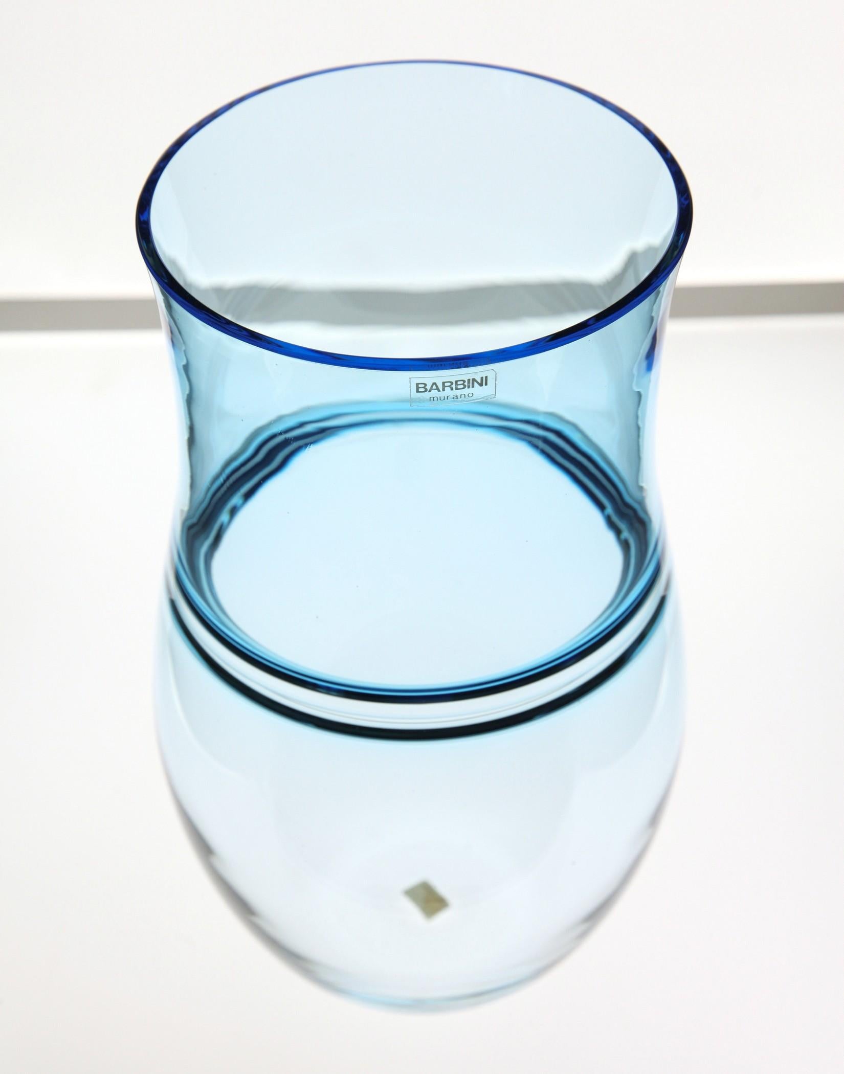 Alfredo Barbini:: Aquamarine Incalmo Vase Murano Glass 1980s:: Signé et étiqueté en vente 11