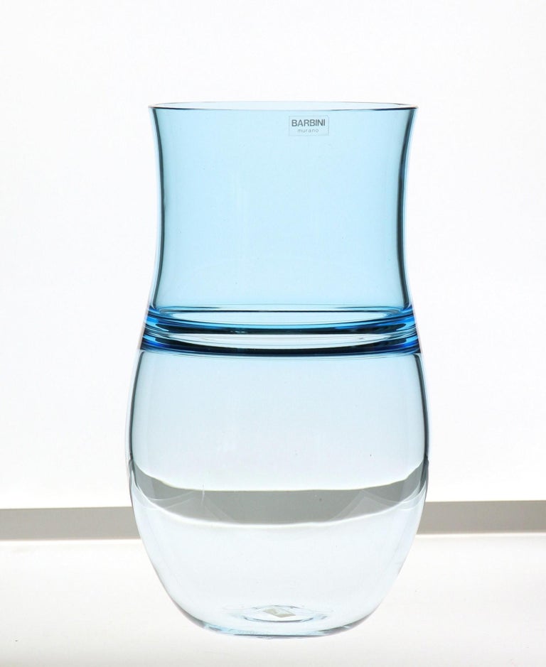 Alfredo Barbini, Aquamarine Incalmo Vase Murano Glass 1980s, Signed and Labeled For Sale 12