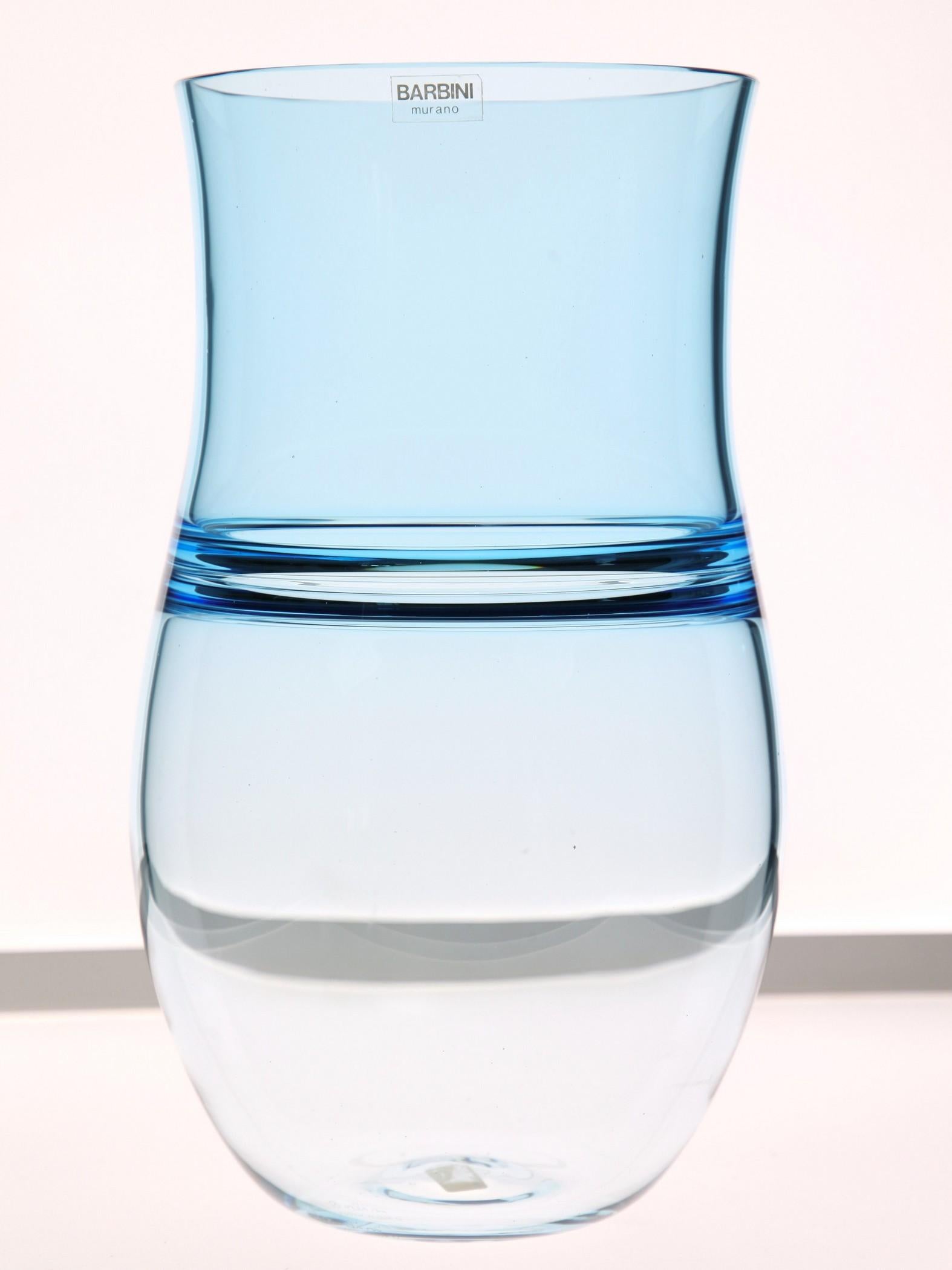 Italian Alfredo Barbini, Aquamarine Incalmo Vase Murano Glass 1980s, Signed and Labeled For Sale