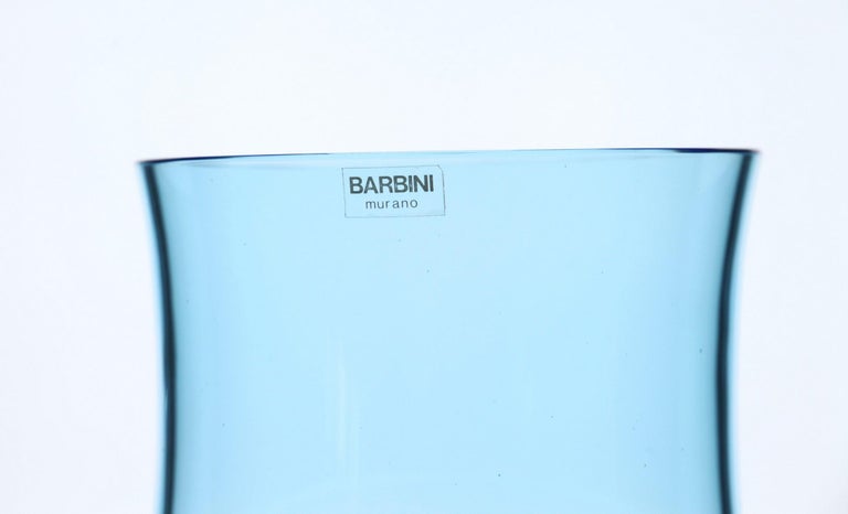 Alfredo Barbini, Aquamarine Incalmo Vase Murano Glass 1980s, Signed and Labeled In Good Condition For Sale In Tavarnelle val di Pesa, Florence