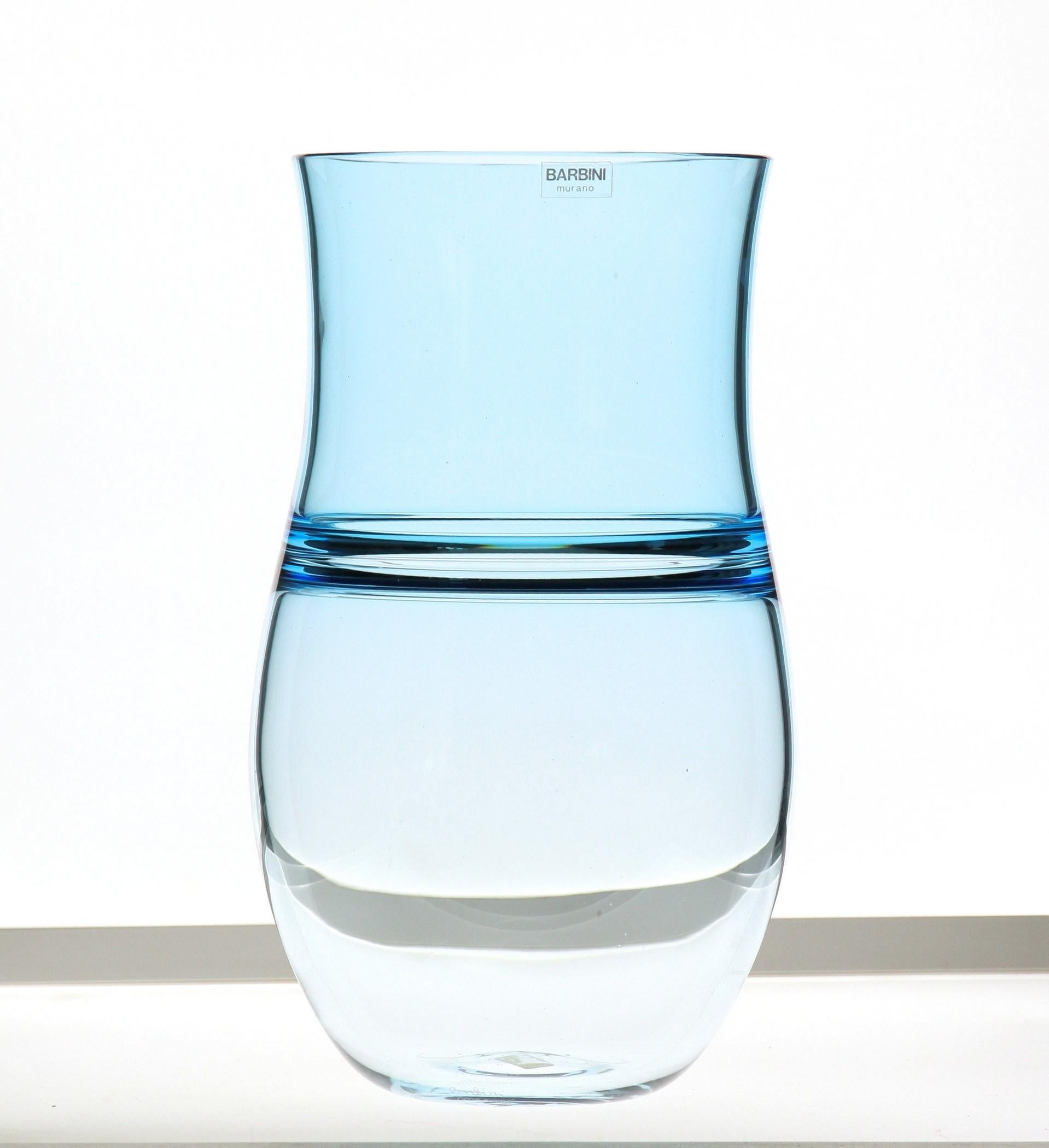 20ième siècle Alfredo Barbini:: Aquamarine Incalmo Vase Murano Glass 1980s:: Signé et étiqueté en vente