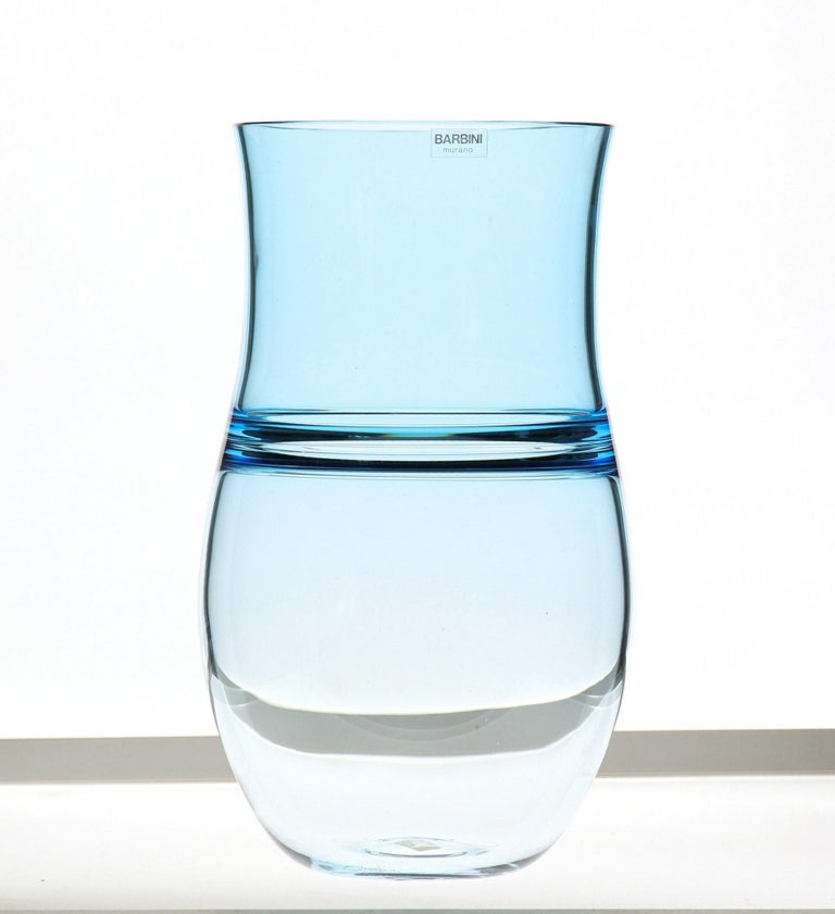 20th Century Alfredo Barbini, Aquamarine Incalmo Vase Murano Glass 1980s, Signed and Labeled For Sale