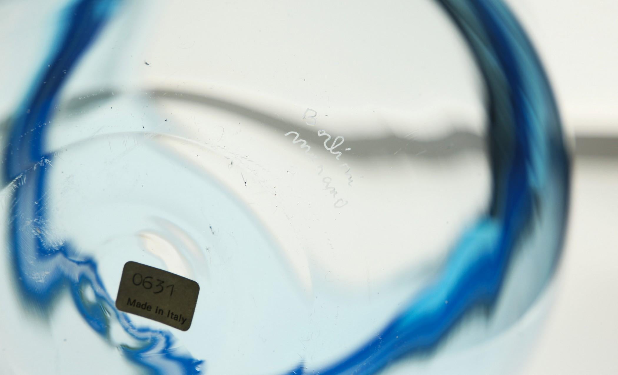 Verre d'art Alfredo Barbini:: Aquamarine Incalmo Vase Murano Glass 1980s:: Signé et étiqueté en vente