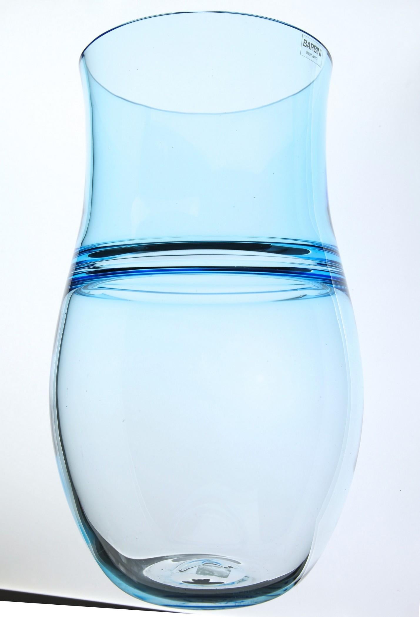 Alfredo Barbini:: Aquamarine Incalmo Vase Murano Glass 1980s:: Signé et étiqueté en vente 1