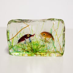 Alfredo Barbini Aquarium Murano 2 Fish Glass Object for Cenedese 1960s