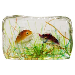 Alfredo Barbini Aquarium Murano 2 Fish Glass Object for Cenedese 1960s